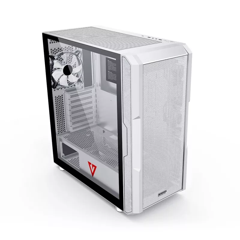 PC skriňa MODECOM AMIRANI ARGB Midi Tower biela — ATX/ITX, 35 cm GPU, 16,5 cm CPU chladič, 2x200 mm ventilátory