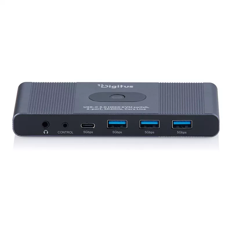 KVM switch DIGITUS USB-C 3.0 HDMI 2-port 4K60Hz, USB-C/USB-A, hliník, 135×60×30 mm