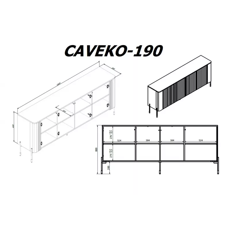 Cama Meble VERA komoda 190x40x80 cm, matná čierna