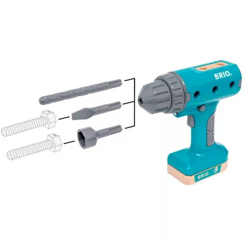 Hračkársky skrutkovač BRIO Builder model 63460000 — realistické prevedenie, nástroj na batérie