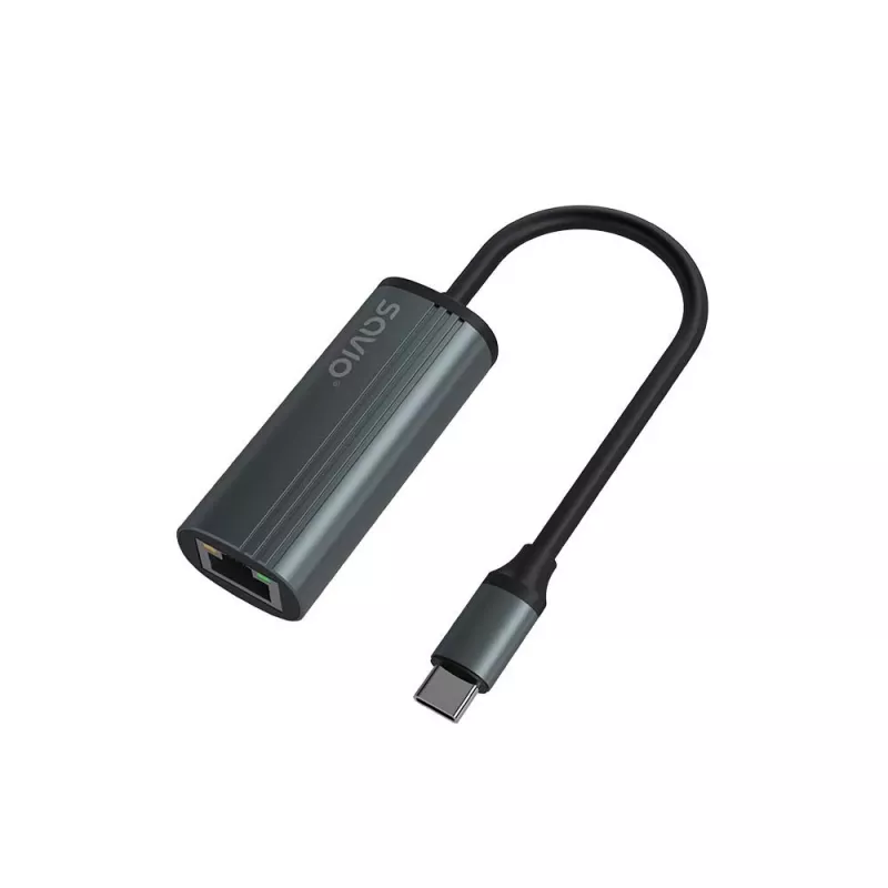 SAVIO adaptér USB-C 3.1 Gen.1 (M) na RJ-45 Gigabit Ethernet (F), 1000 Mbps, AK-56, sivý