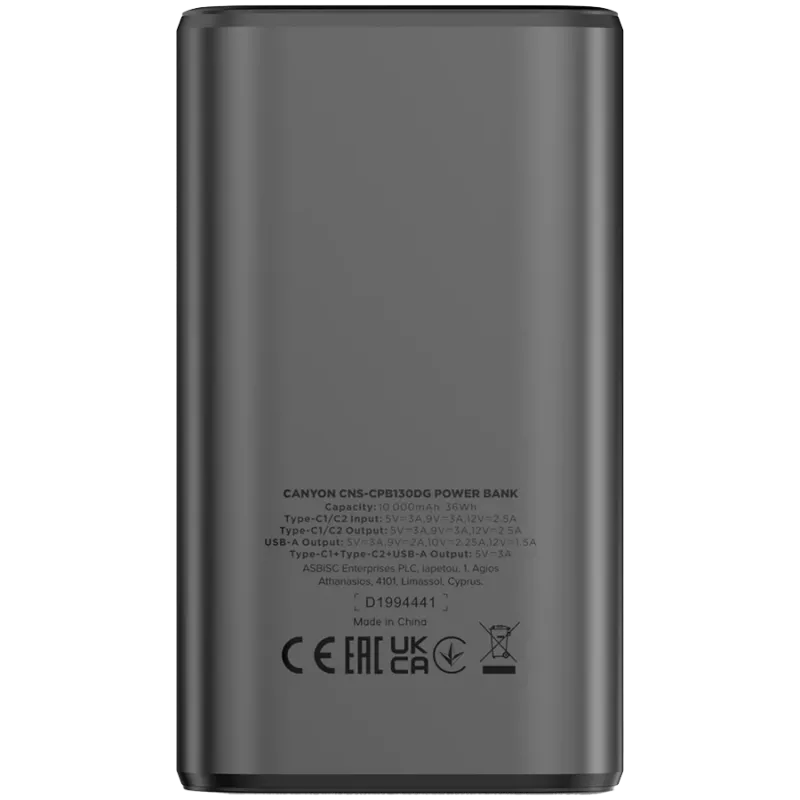 Prenosná powerbanka CANYON OnPower 130 TFT 10000 mAh