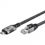 Ethernetový kábel USB-C 3.2 Gen2 konektor samec > RJ-45 konektor samec, LAN adaptér čierny/strieborný, 3 metre, pletený textilný plášť