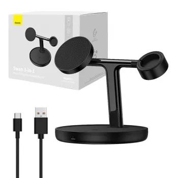 Baseus Swan 3-in-1 bezdrôtová magnetická nabíjacia stanica 20W čierna univerzálna verzia (vrátane: USB Type-C 3A 1m)