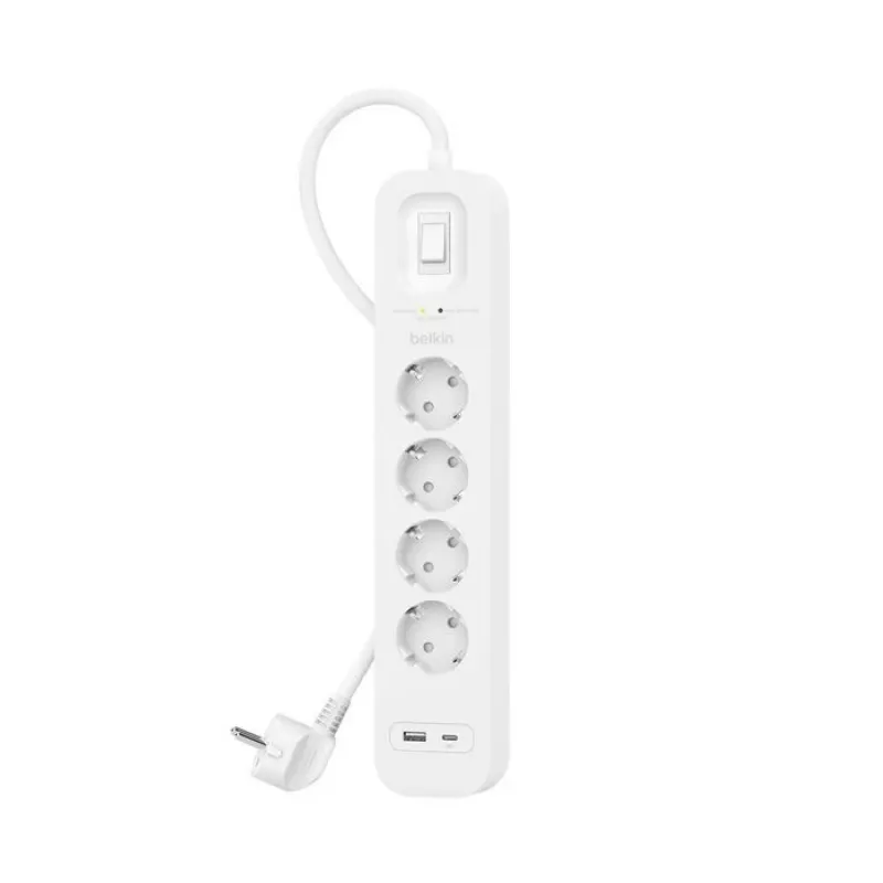 Prepäťová ochrana Belkin SRB001VF2M-V2 — 4 zásuvky, USB-C a USB-A porty, 2 m kábel