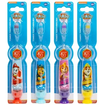Paw Patrol sada blikajúcich zubných kefiek pre deti s prísavkou, 4 kusy, sortiment farieb