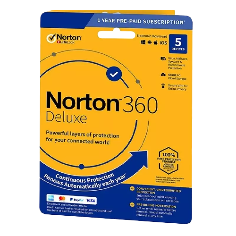 Norton 360 Deluxe | 5 zariadení | 1 rok | 50 GB cloudového úložiska | EU | BEZ PREDPLATNÉHO