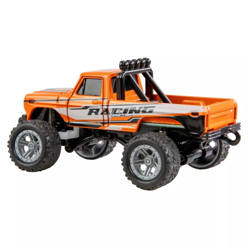 Rádiom ovládaný Monstertruck Amewi DieCast 1:64 RTR oranžová, kovové puzdro, Ready-to-Run