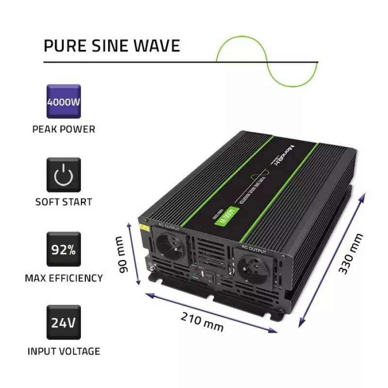 Qoltec Monolith napájací adaptér/menič auto 4000 W čierny