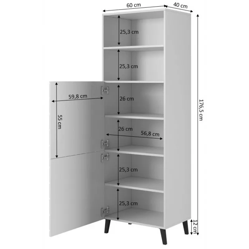 Úložná skriňa cama meble ABETO 60×40×176,5 cm grafit/lesk grafit