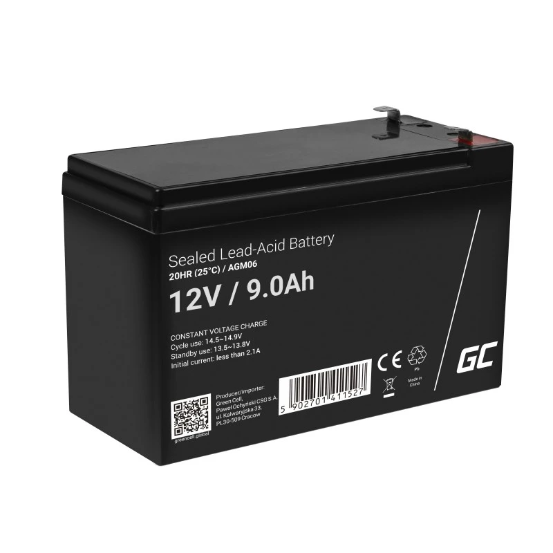 UPS batéria Green Cell AGM06 — 12 V 9 Ah olovená (VRLA) 95 × 151 × 65 mm, 2,3 kg