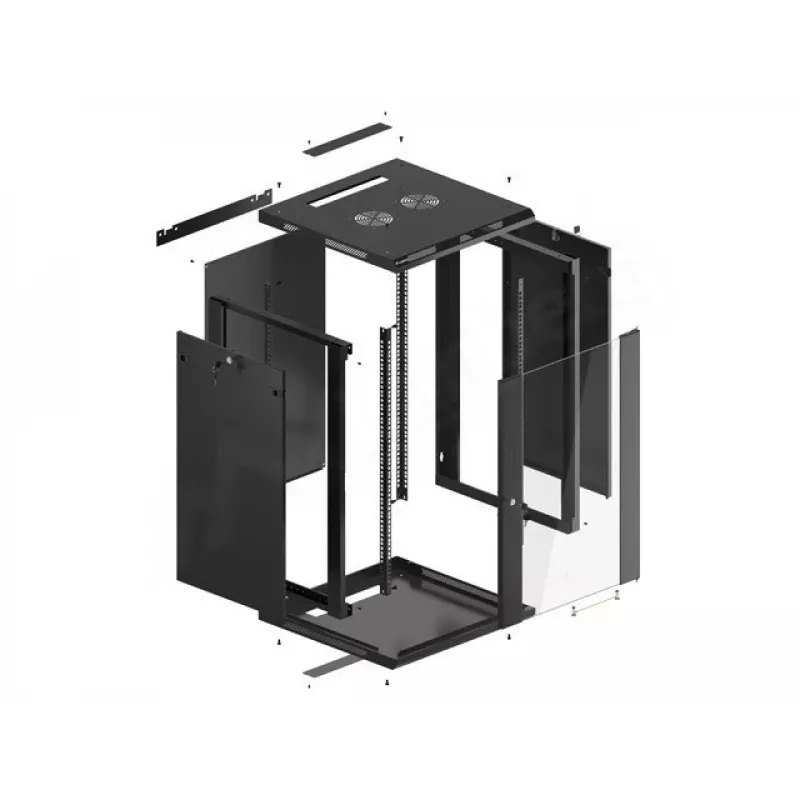 Nástenný rack LANBERG WF01-6618-10B, 18U, 600×600×907 mm, čierny, 60 kg