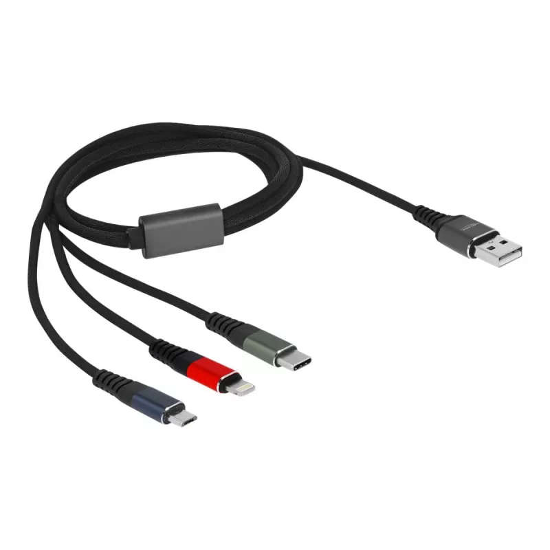 Delock - Lightning kábel, len na nabíjanie - USB samec na Micro-USB Type B, Lightning, USB-C samec - 1,0m - čierny (87277)