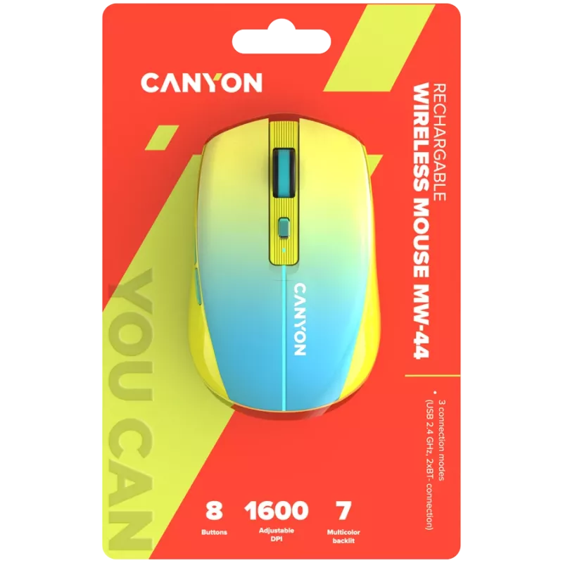 CANYON myš MW-44 Wireless Charge žltá modrá