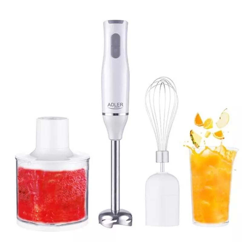 Adler AD 4620 súprava ručného mixéra, 800 W, 2 rýchlosti, sekáčik 450 ml, nádoba 750 ml, metla, biely