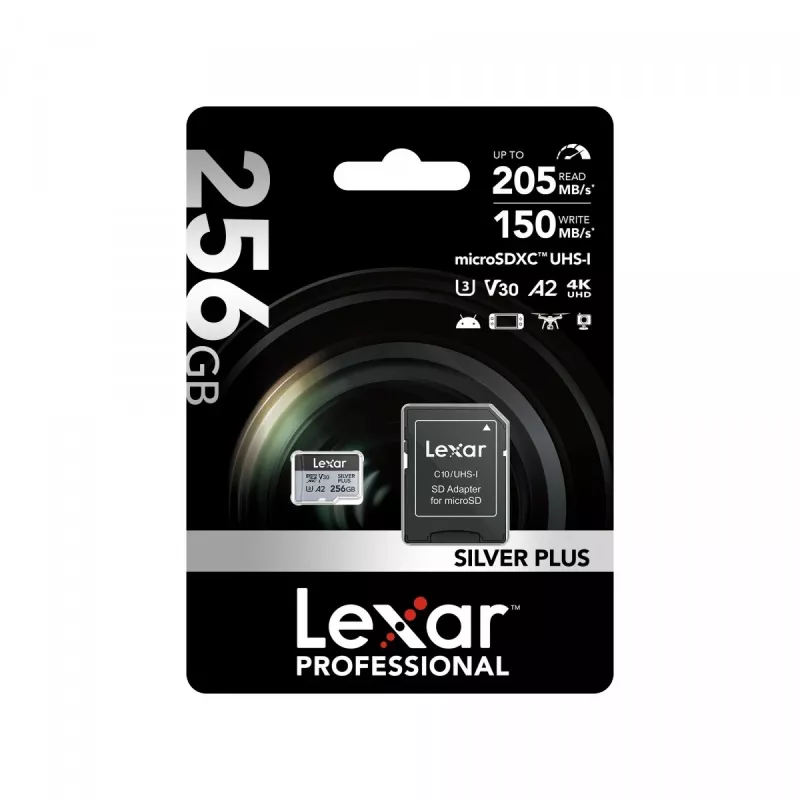 Pamäťová karta microSD 256GB C10 A2 U3 V30 205/150MB/s Silver Plus