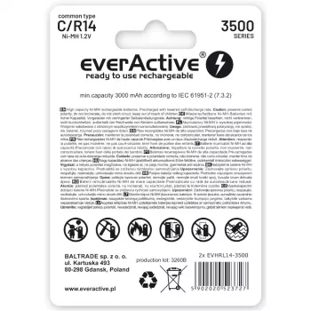 Nabíjacie batérie everActive R14/C Ni-MH 3500 mAh pripravené na okamžité použitie