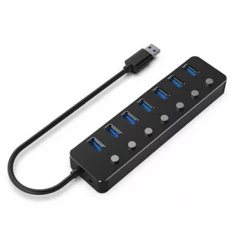USB hub Gembird UHB-U3P7P-01, 7-port USB 3.2 Gen 1 (Type-A), 0,24 m kábel, čierny