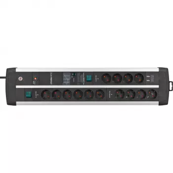 Premium-Protect-Line predlžovacia zásuvka 14-násobná Duo (čierna/strieborná, 3 metre, 120.000A ochrana proti prepätiu, 2x USB)