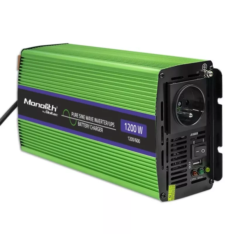 Automobilový menič Qoltec Monolith 1200 W zelený 12 V