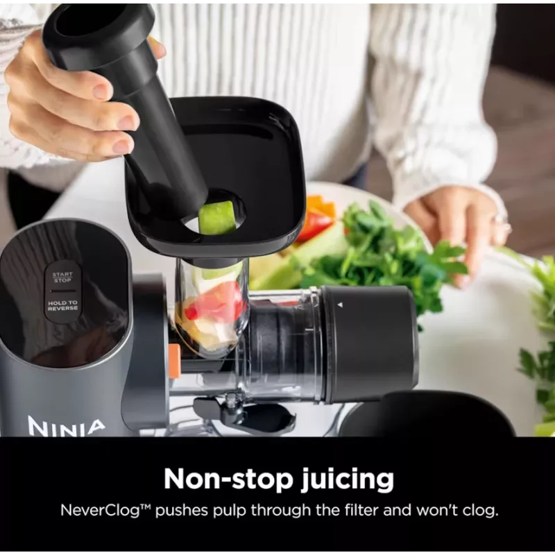 NINJA Cold Press Juicer | Neverclog JC151EU | typ odšťavovač za studena | sivý | 150 W | počet rýchlostí 1