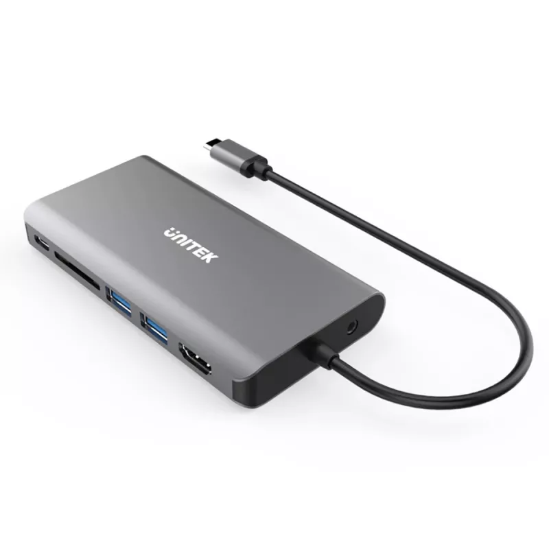 UNITEK uHUB O8+ káblový USB 3.2 Gen 1 Type-C hub, sivý, 100W Power Delivery