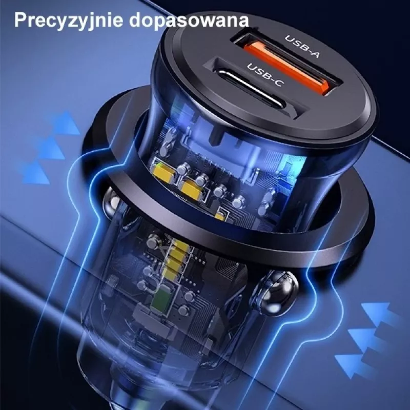 Autonabíjačka usams CC164CC01 30W s 1×USB-A a 1×USB-C pre rýchle nabíjanie