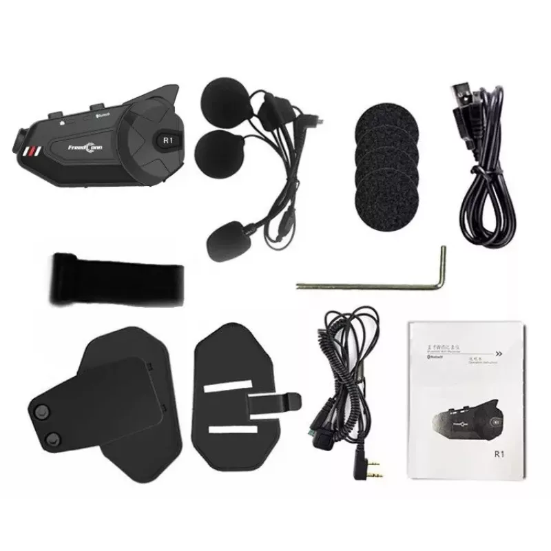Headset FreedConn R1 PLUS E motocyklová Bluetooth interkom, Bluetooth 5.0+EDR, dosah 1000 m, IP65, FM, 1080p video, 30 h hovoru