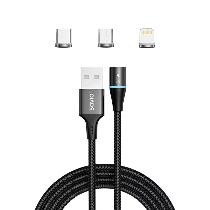 Savio CL-152 USB kábel 1 m USB 2.0 USB C Micro USB A/Lightning čierny