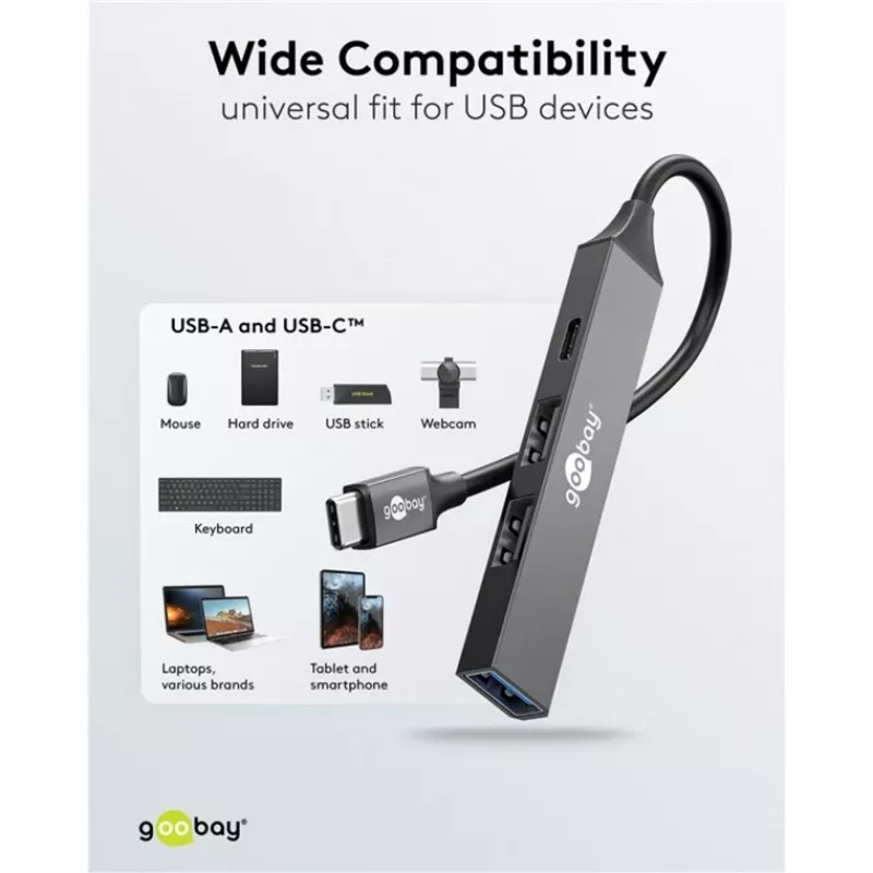 Goobay Slim 4-portový USB hub, USB-C™ na USB-C™/USB-A, USB 3.2 (74459)