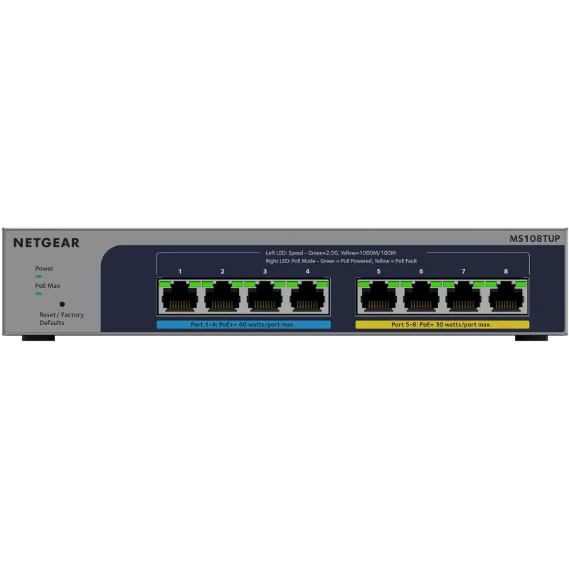 NETGEAR MS108TUP Unmanaged L2 2.5G Ethernet (100/1000/2500) Power over Ethernet (PoE) sivá