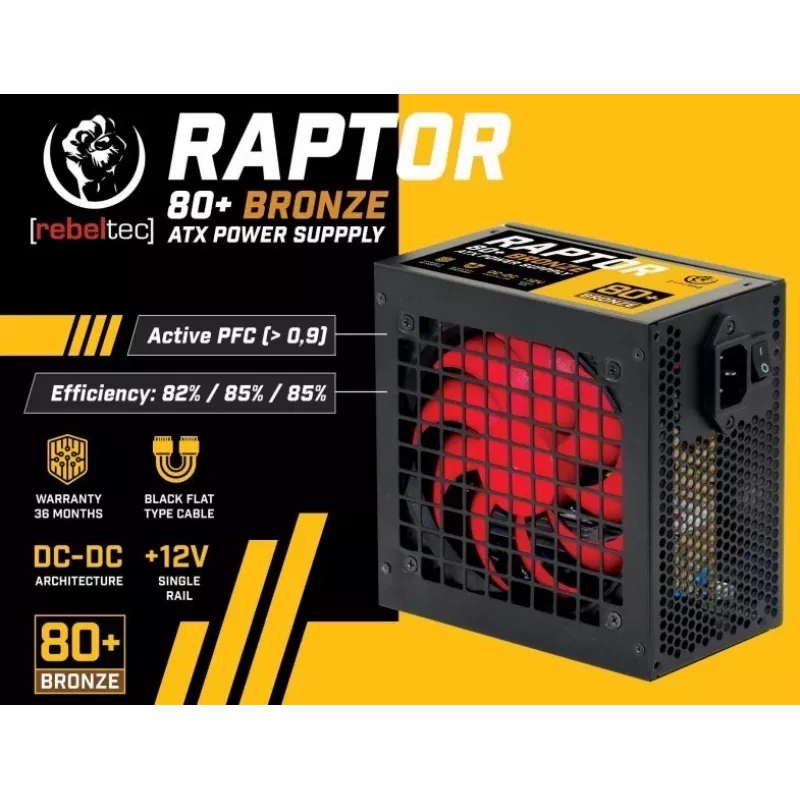 Napájací zdroj RAPTOR 600W BRONZE 80+, Single Rail, DC-DC