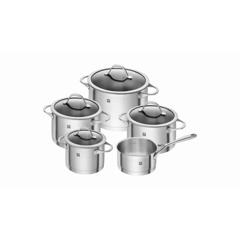 ZWILLING Essence 5-dielna sada nerezového riadu so sklenenými pokrievkami