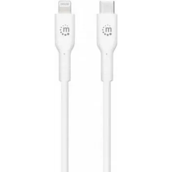 Manhattan kábel USB-C na Lightning, nabíjanie a synchronizácia, 1 m, biely, pre Apple iPhone/iPad/iPod, konektor samec na konektor samec, MFi certifikované (program schválenia Apple), 480 Mbit/s (USB 2.0), Hi-Speed USB, doživotná záruka