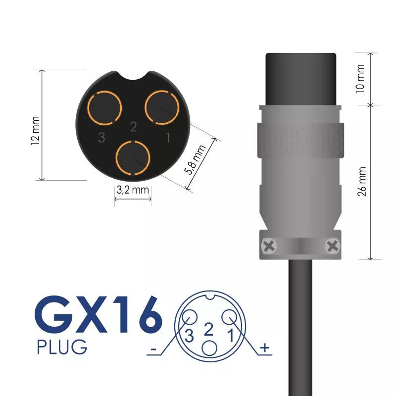 Akyga AK-EV-05 nabíjačka pre e-biky na 48 V batérie, 54,6 V / 2 A, 110 W, GX16 12 mm konektor samica, 1 m