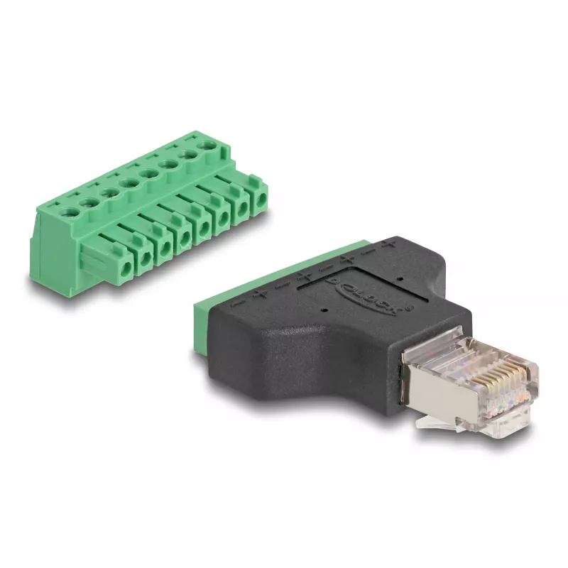 DeLOCK adaptér RJ45 samec > svorkovnica 8-pólová 2-dielna 3,81 mm