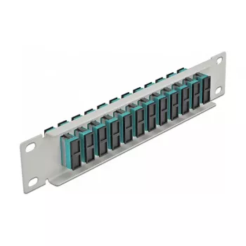 Optický patch panel DeLOCK 10 inch 12 portov SC Duplex aqua 1U sivá