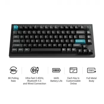 Mechanická 75% klávesnica Keychron Q1 Ultra 8K – USB + RF bezdrôtová + Bluetooth, RGB, čierna
