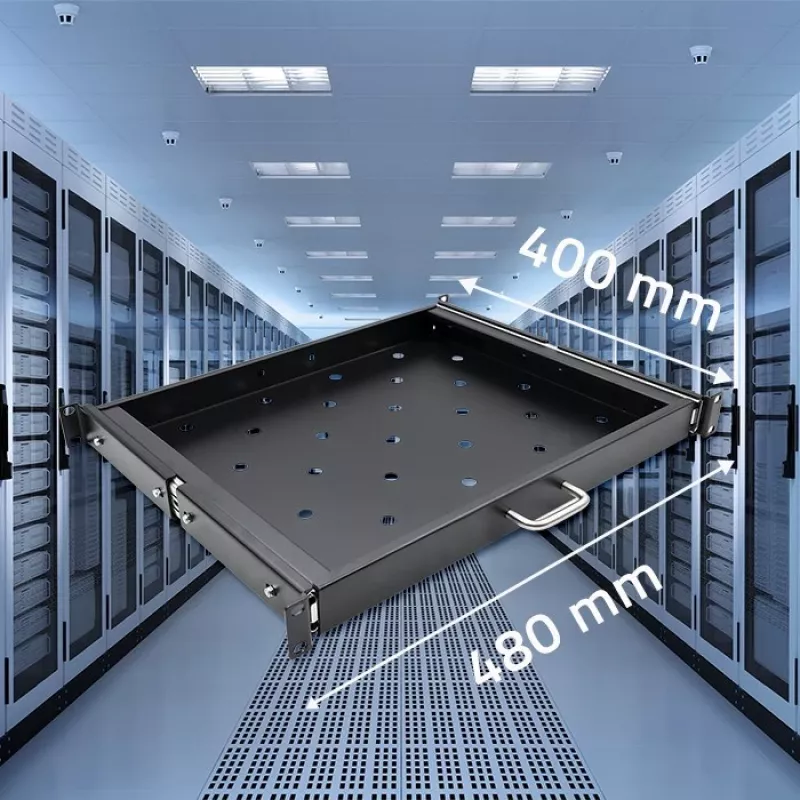 Qoltec 54509 posuvná oceľová polica do racku, 600x600, čierna