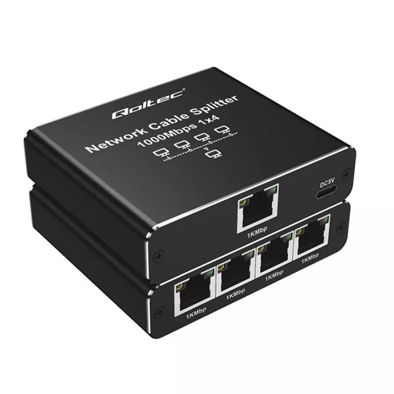Ethernet mini switch QOLTEC 52293 1x4 RJ45, neřízený sieťový rozbočovač 1-in 4-out