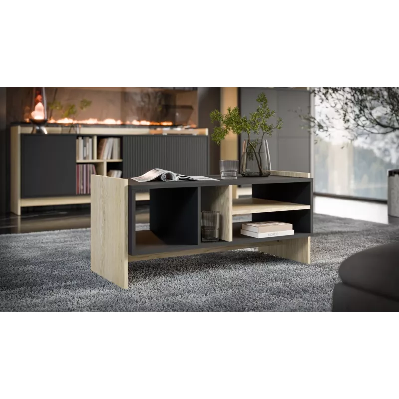 Cama PORTO lavica/stolík 100x50x46 dub/čierna