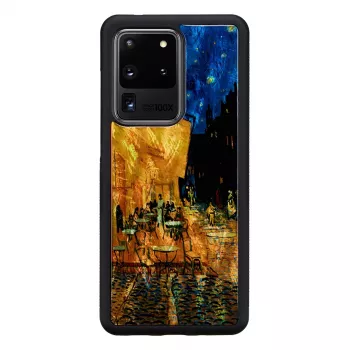 Puzdro na telefón iKins pre Samsung Galaxy S20 Ultra — čierne, model 'Cafe Terrace'