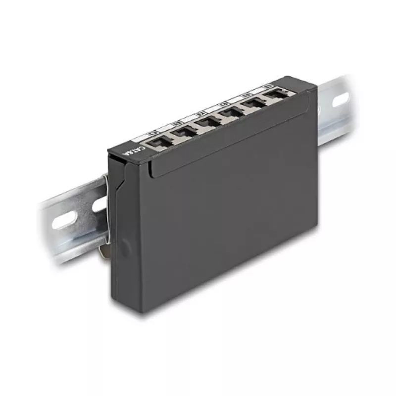Patch panel DELOCK Mini Desktop RJ45 6 portov Cat.6A tienený, kov, čierny, 80×22×125 mm