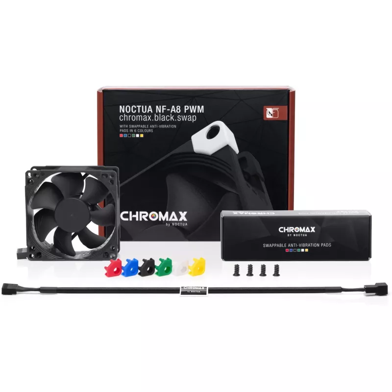 Noctua NF-A8 PWM chromax.black.swap NF-A8 PWM CH.BK.S ventilátor do skrinky, 80 mm, 80x80x25 mm, 450–2200 ot./min, čierny