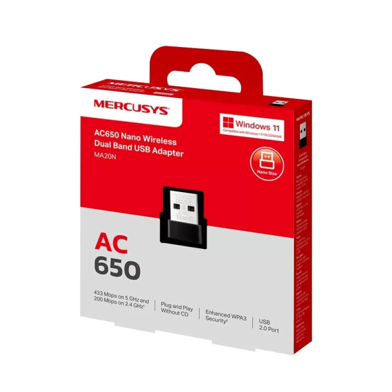 Mercusys MA20N AC650 Nano USB Wi-Fi adaptér