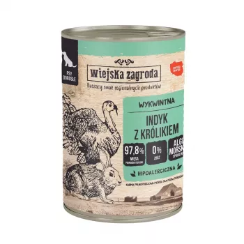 Mokré krmivo wiejskazagroda moriak s králikom 400 g – kompletné krmivo, moriak a králik, dospelé, vhodné pre alergikov