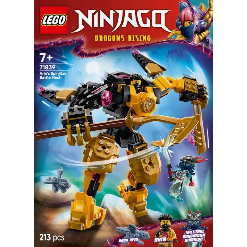 LEGO stavebná sada NINJAGO 71839 Arinov Spinjitzu bojový mech, 213 dielov, 2 minifigúrky, výška 160 mm