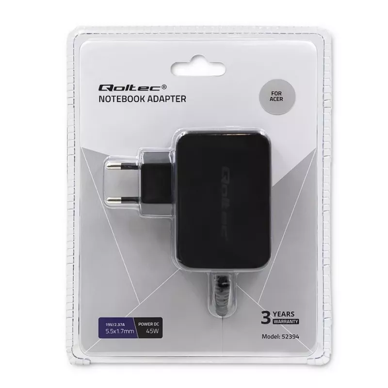 Napájací zdroj QOLTEC 45W 19V 2,37A s konektorom 5,5x1,7 mm