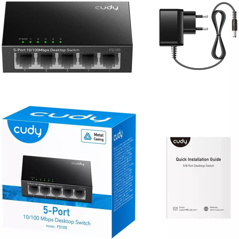 Neupravovateľný switch Cudy FS105 5 portov Fast Ethernet 10/100 čierny