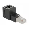 DeLOCK RJ45 konektor samec na RJ45 konektor samica adaptér kat.6A 90° zahnutý (nahor) čierny